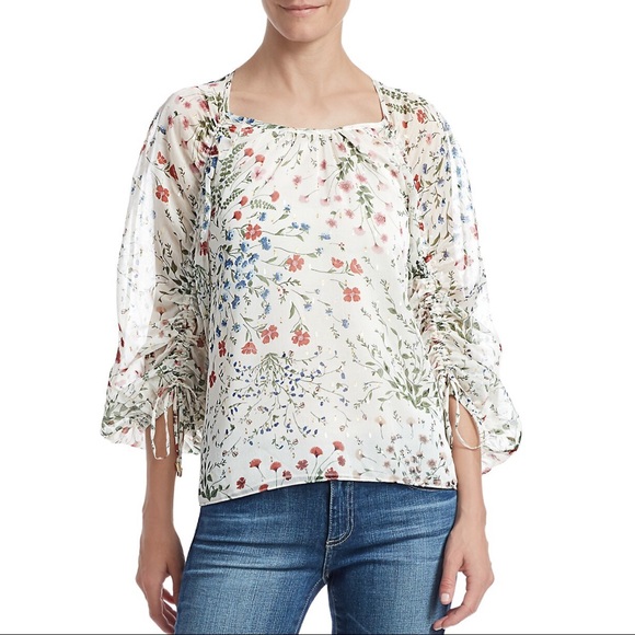 JOIE Neema Floral Blouse Drawstring Puff Sleeve